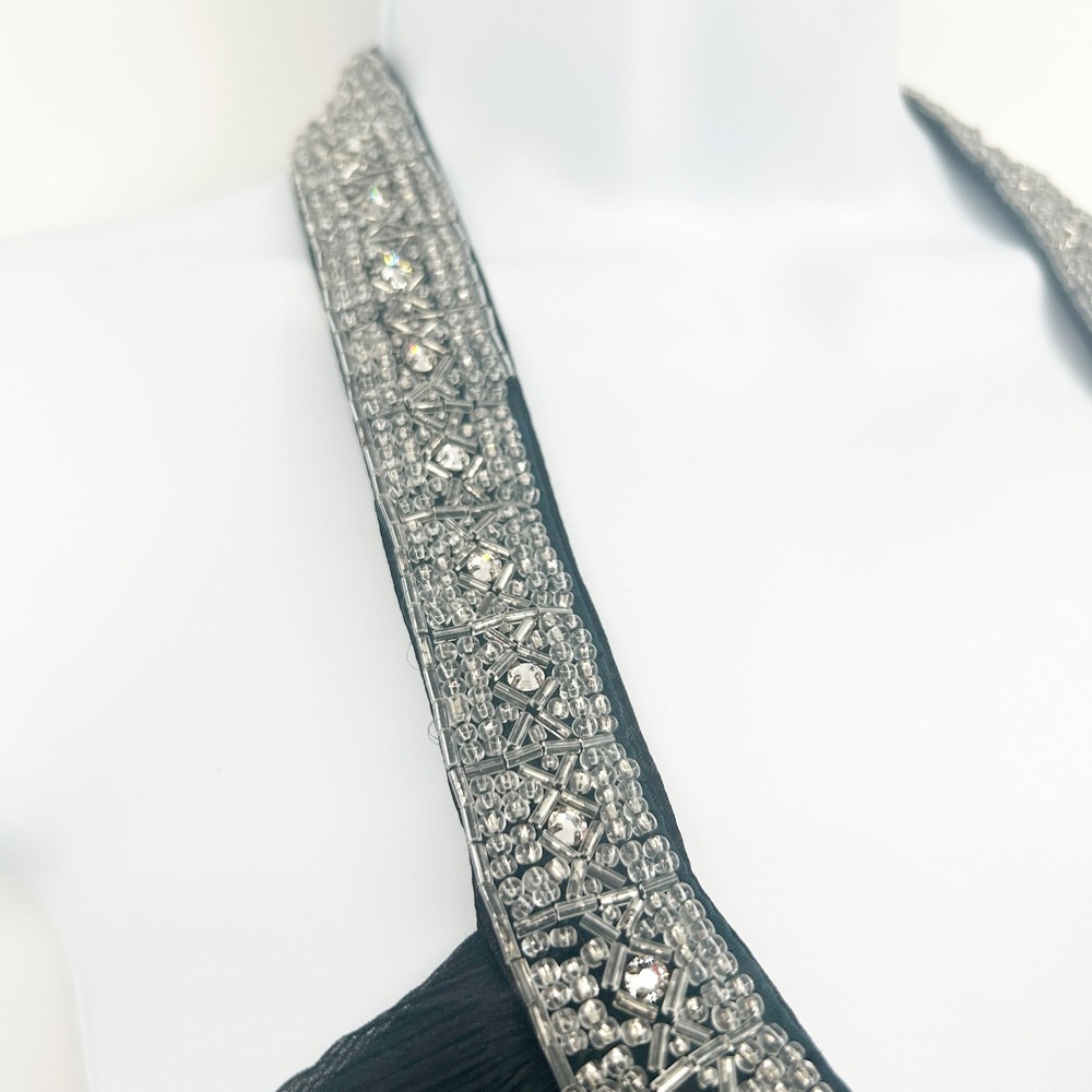 Express Womens Black Silk Beaded Halter Y2K Glam Cocktail Babydoll Top Size 4 - Picture 2 of 8